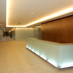 reception desk made from glass